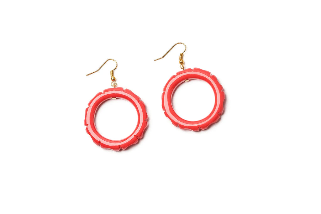 Hibiscus Heavy Carve Fakelite Drop Hoop Earrings