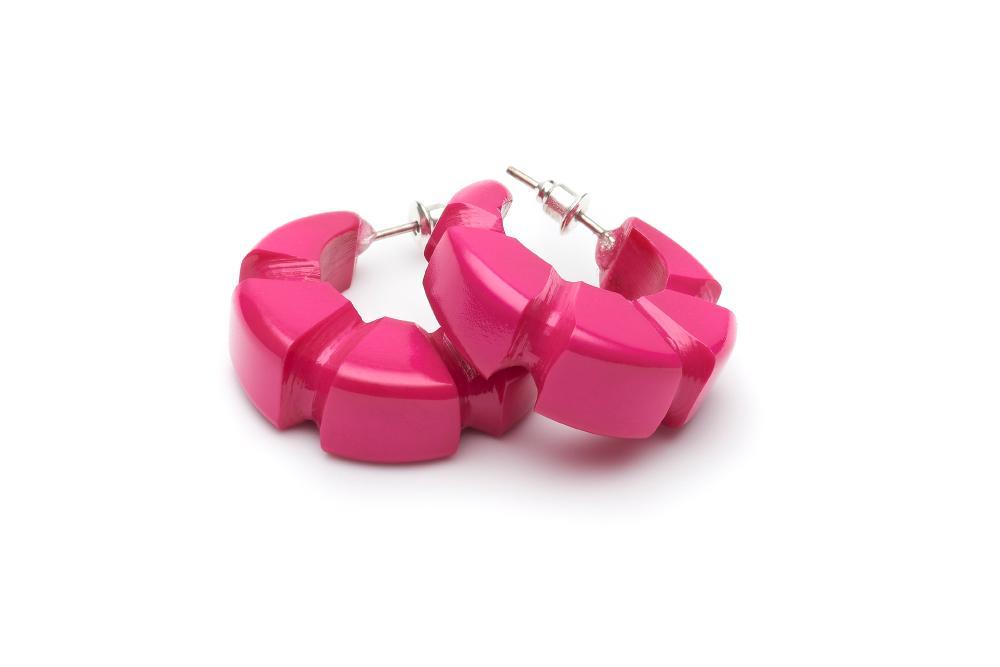 Iris Pink Heavy Carve Fakelite Hoop Earrings