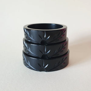 Ivy Vines Carved Bangle - Black