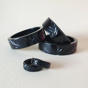 Ivy Vines Carved Bangle - Black