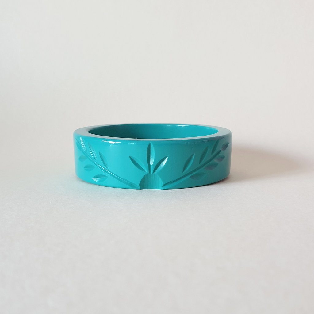 Ivy Vines Carved Bangle - Light Teal