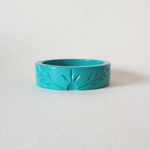 Ivy Vines Carved Bangle - Light Teal