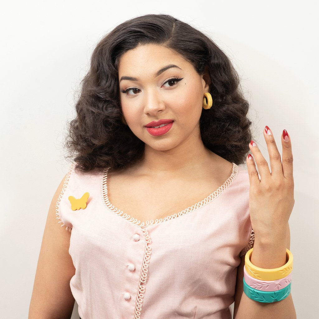 Ivy Vines Hoop Earrings - Pale Yellow