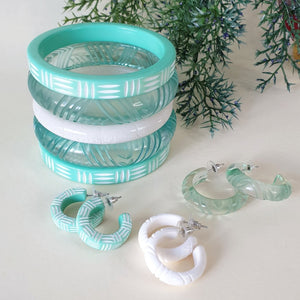 Kane Wicker carved 2 tone earrings - Peppermint