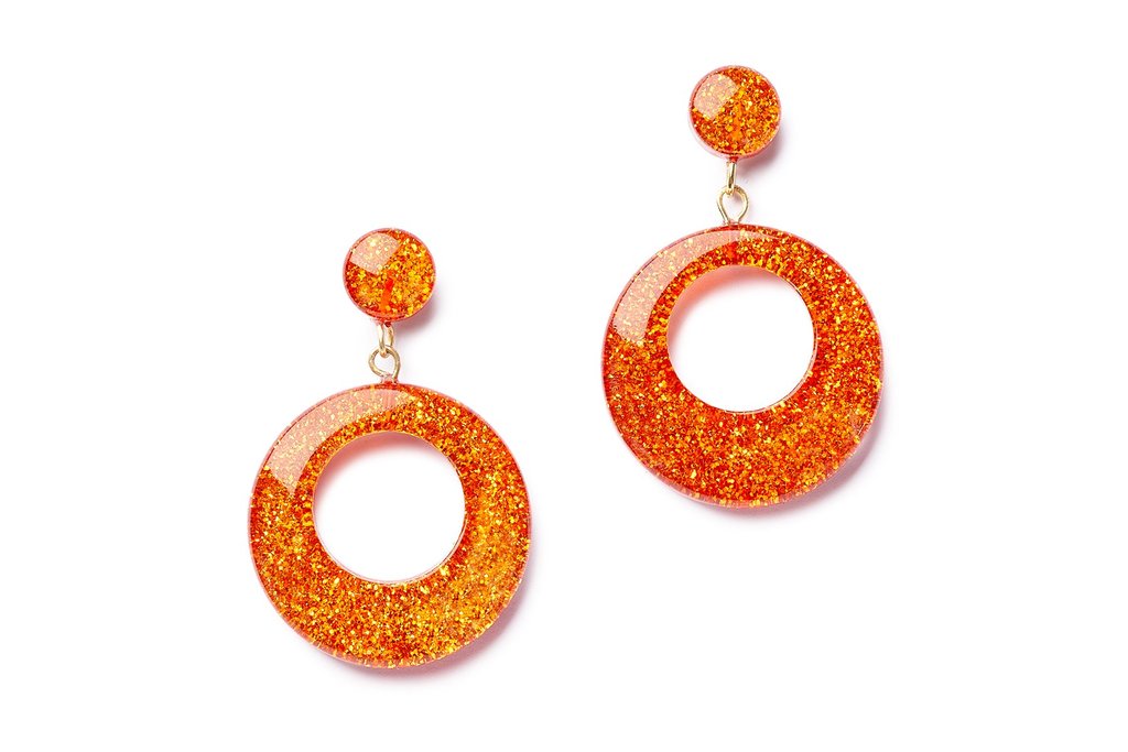 New Amber Glitter Drop Hoop Earrings