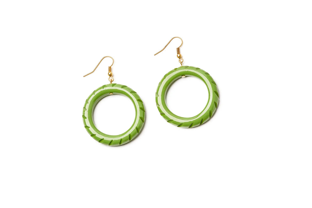 Palm Heavy Carve Fakelite Drop Hoop Earrings