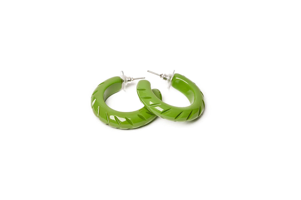 Palm Heavy Carve Fakelite Hoop Earrings