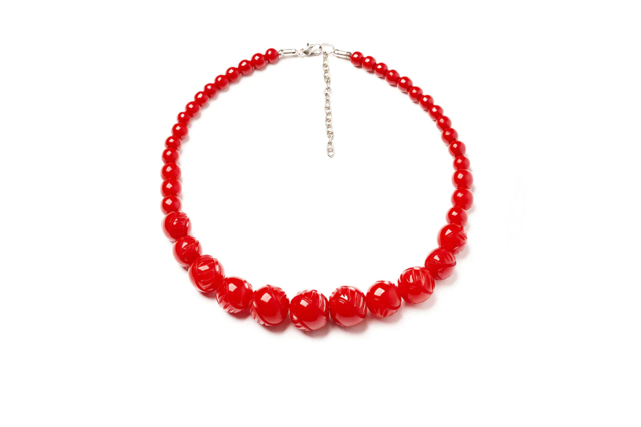 Red Heavy Carve Fakelite Bead Necklace