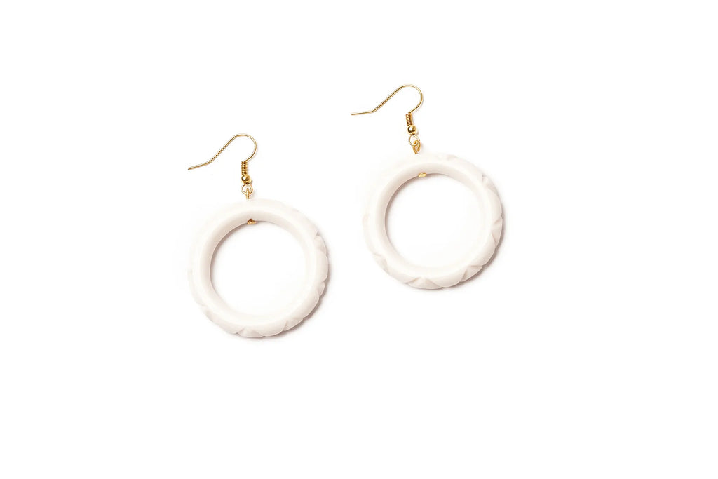 Salty Heavy Carve Fakelite Drop Hoop Earrings