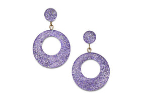Lilac Glitter Drop Hoop Earrings
