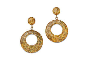 Pale Gold Glitter Drop Hoop Earrings