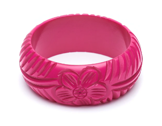 Wide Iris Pink Heavy Carve Fakelite Bangle