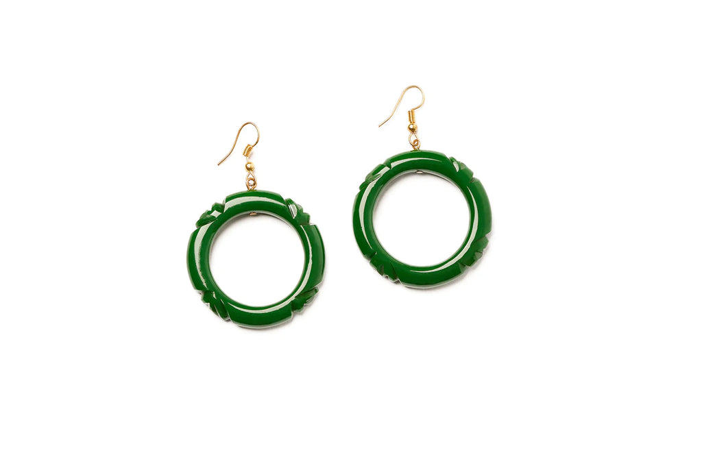 Forest Heavy Carve Fakelite Drop Hoop Earrings