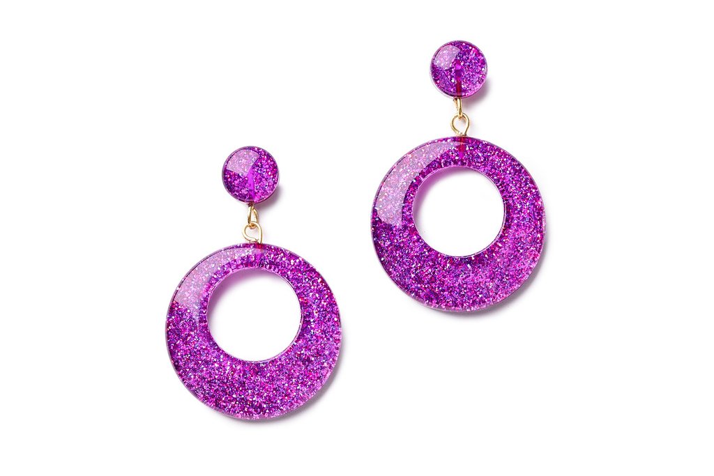 New Purple Glitter Drop Hoop Earrings