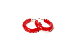 Red Heavy Carve Fakelite Hoop Earrings